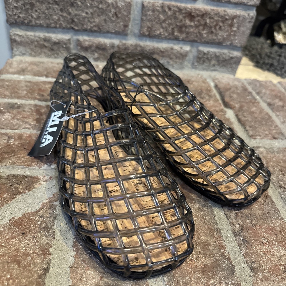 MIA Womens Darleene Jelly Mesh Slip On Flat Open Grid Rubber Shoes Gray Sz 7 514